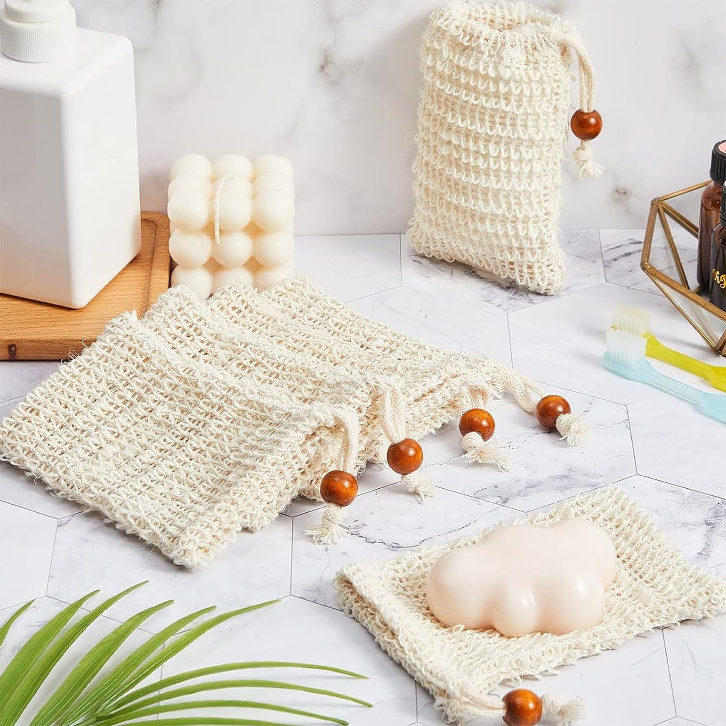 12 pcs Sisal Soap Bag Natural Safe and Durable Sisal Fiber Soap Bag Saver Pouch Exfoliating Soap Bag for Foaming and Drying the Soap Shower Bath