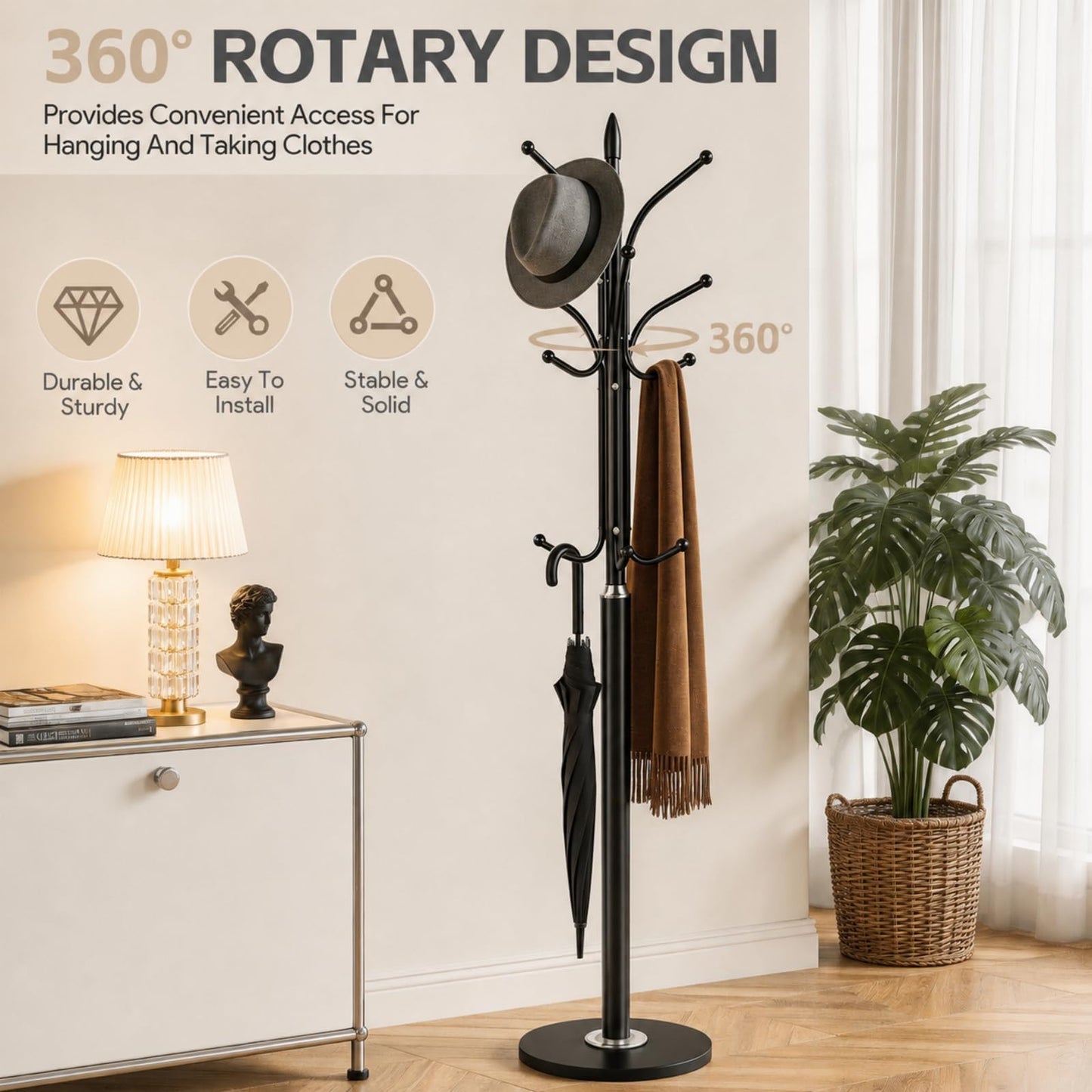 NBYTLT 70in Coat Stand, Heavy Duty Metal Coat Rack with 12 Hooks