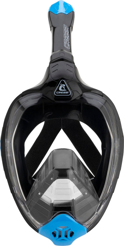 CRESSI Bali Full Face Mask Black/Blue S/M - Unisex Integral Snorkel Mask, Anti Fog Clear Lens, 100% Silicone, Dry Snorkel with Float Valve, Action Cam