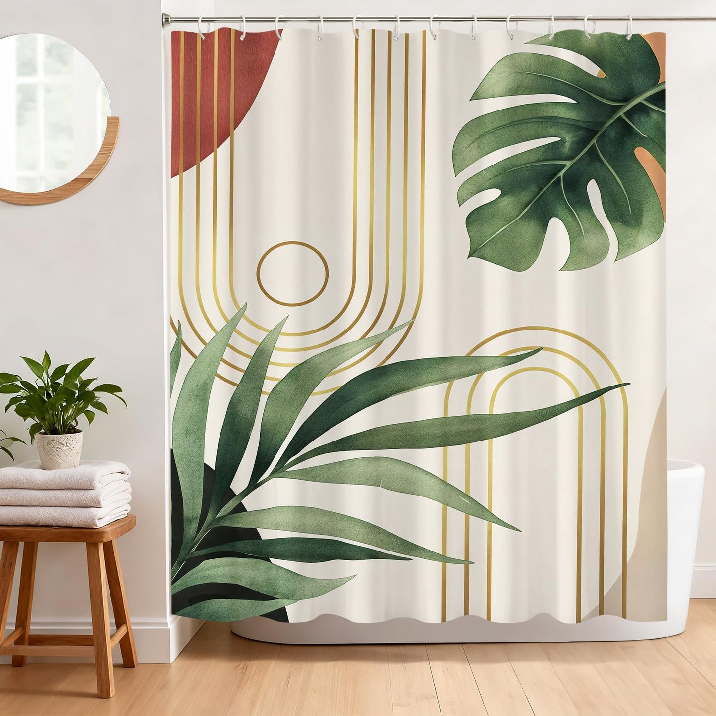 BREASOME Green Leaves Shower Curtain 180 x 180 cm Boho Tropical Leaves Shower Curtain for Bathroom Decor Mould Proof Waterproof Polyester Fabric Bath