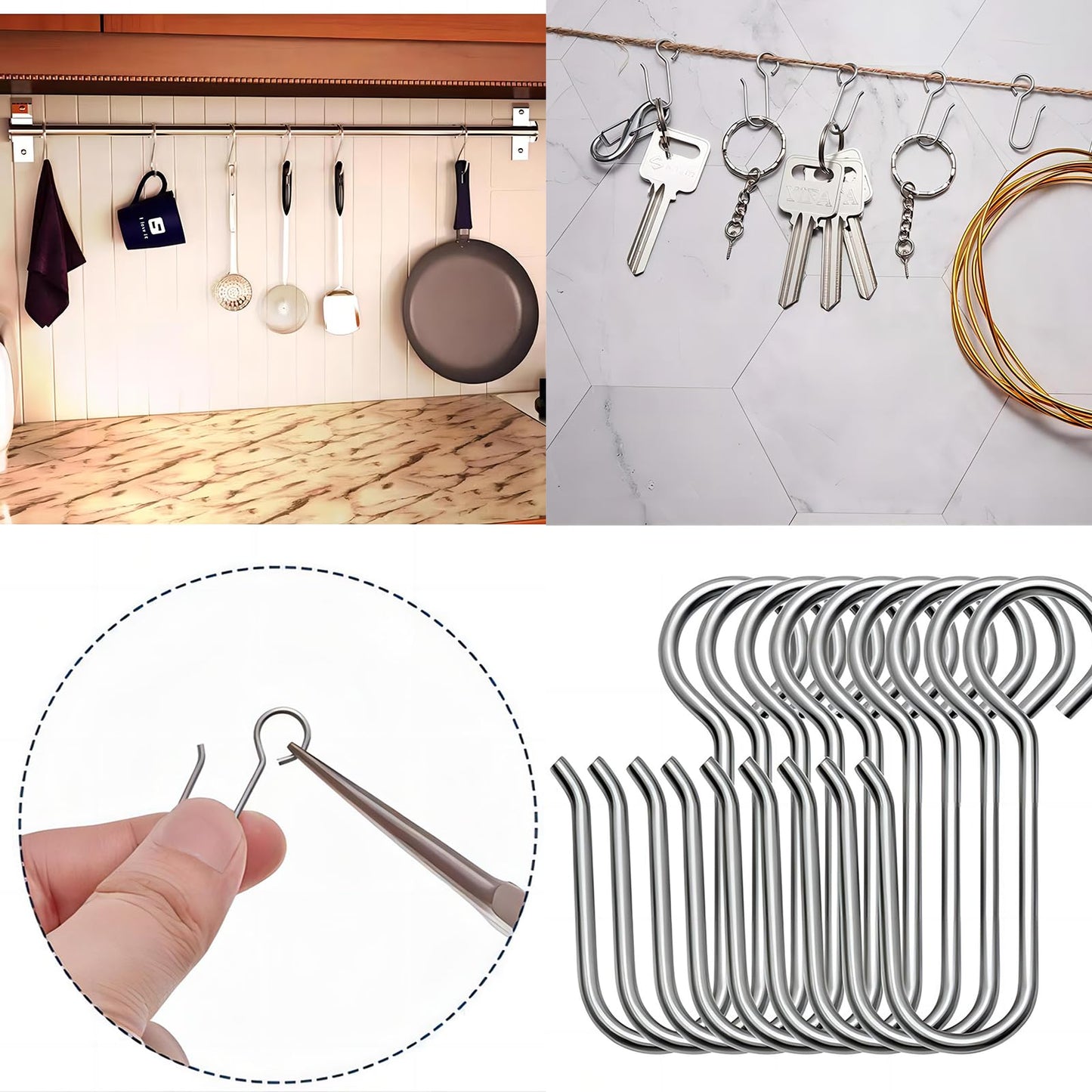 Bailinks 20pcs Curtain Hooks, 1.3 inches Long Stainless Steel Shower and Bathroom Hooks for Window and Door