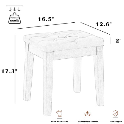 MILCIL Ottoman Vanity Wooden Stool with Padded Seat, Faux Leather Ivory