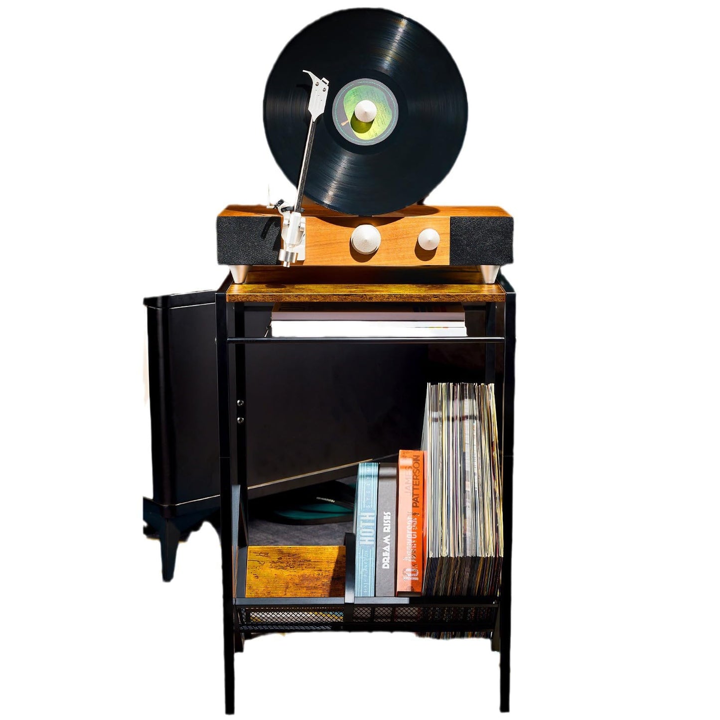 2-Tier Record Player Stand with Vinyl Storage,Retro Turntable Stand for 80