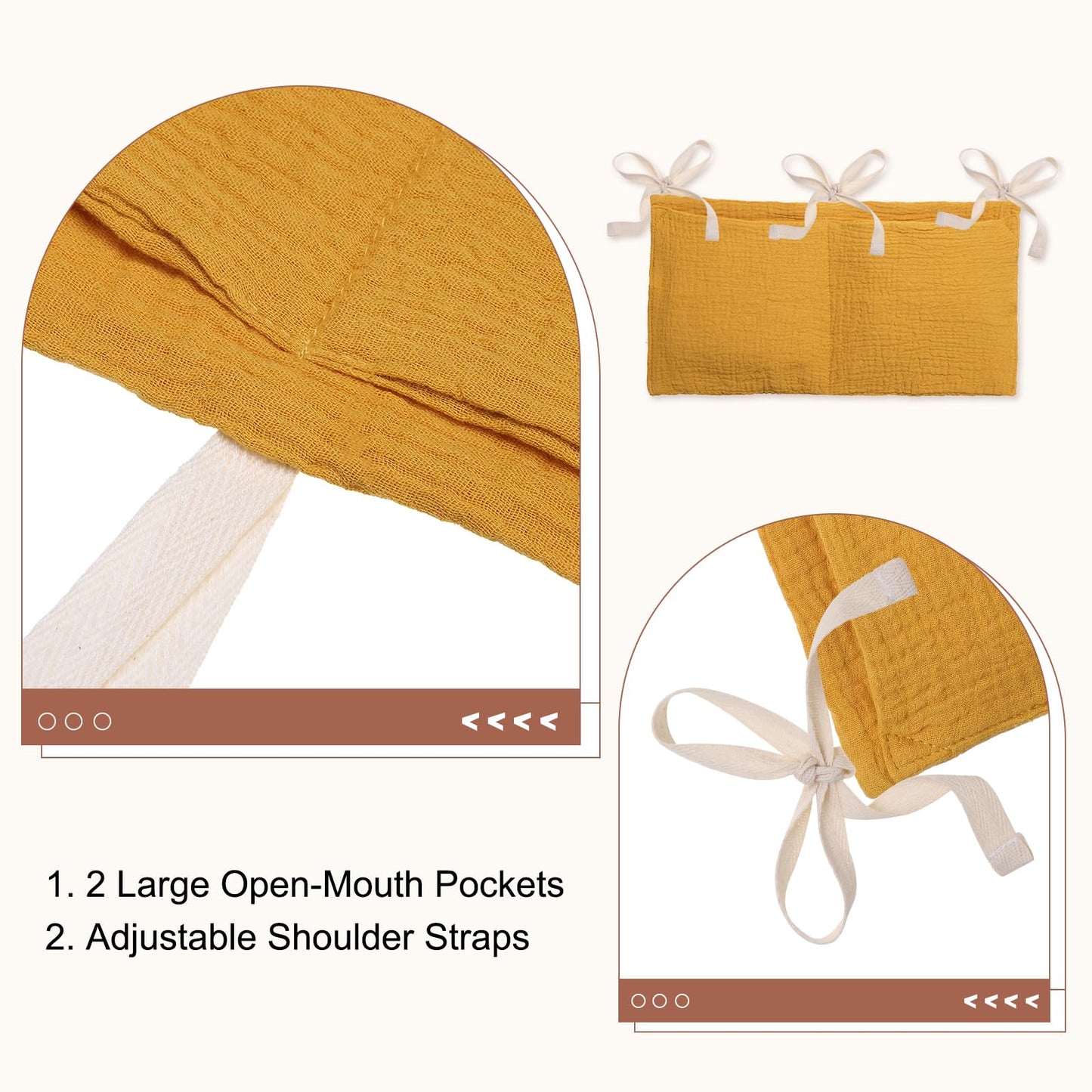 PATIKIL Bedside Hanging Bags, Cotton Milk Bottle Bib-Storage Bag 2 Pockets Nursery Organizer for Bed, Yellow
