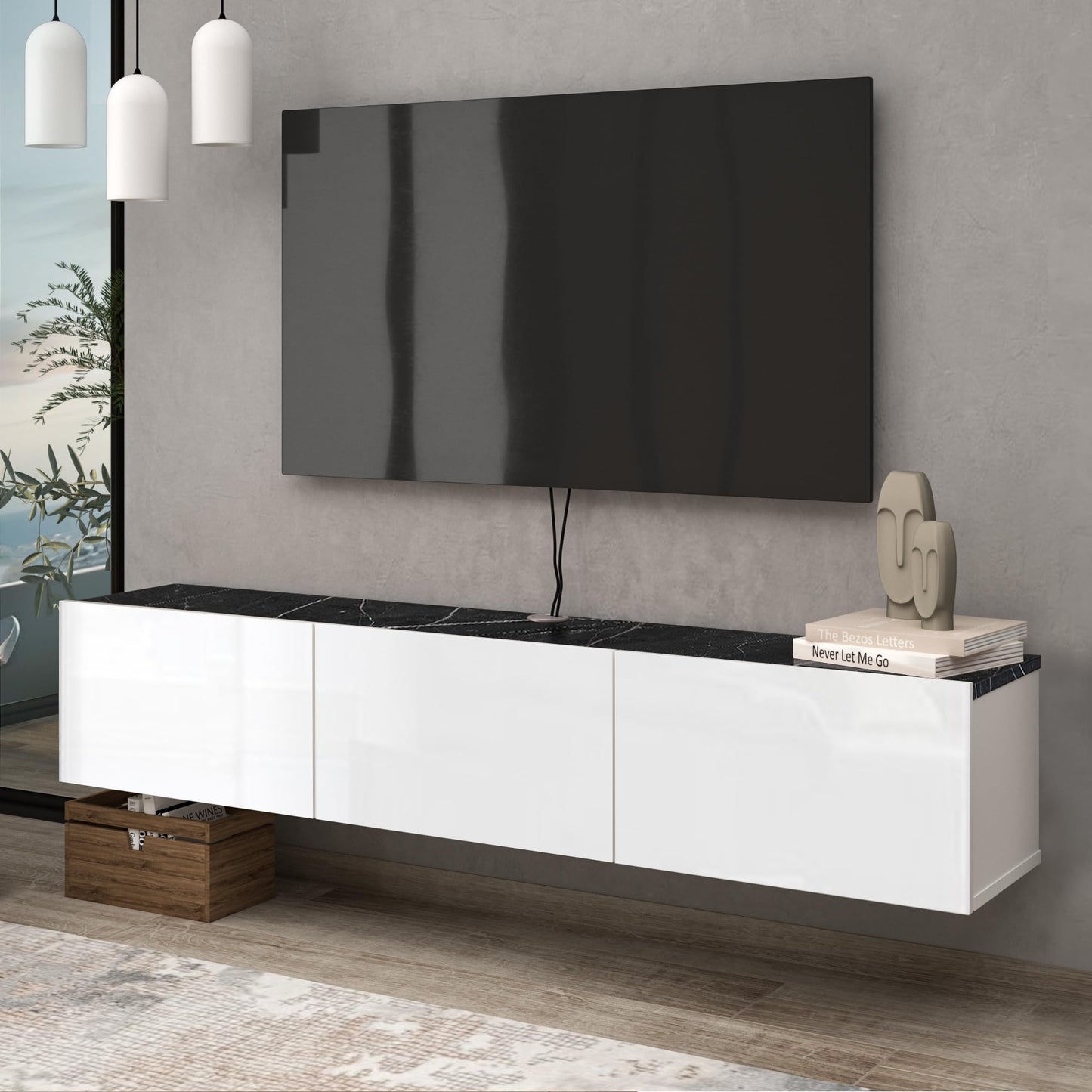 Atelier Mobili Floating TV Stand for 75/65 Inch TV, Wall Mounted Entertainment Center, TV Console