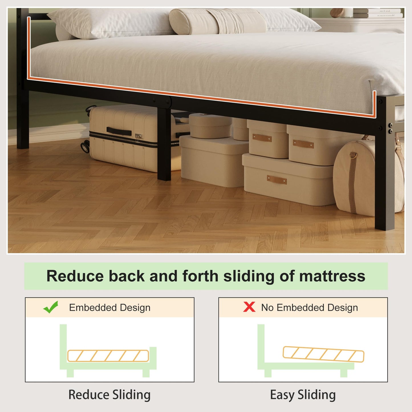 Lutown-Teen Metal Single Bed Frame with Headboard and Footboard