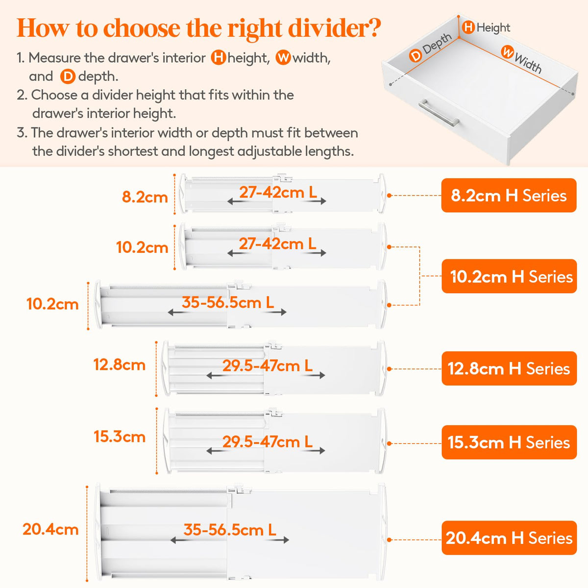 Lifewit 12 Pack 4" High Drawer Dividers 27-42cm/10.5-16.5" Adjustable Drawer Dividers for Clothes, Expandable Kitchen Drawer Dividers Organisers
