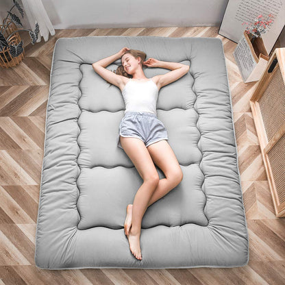 MAXYOYO Japanese Floor Futon Mattress, Thicken Tatami Mat Sleeping Pad Foldable Roll Up Mattress Dormitory Lounger Pillow Bed Single, Gray