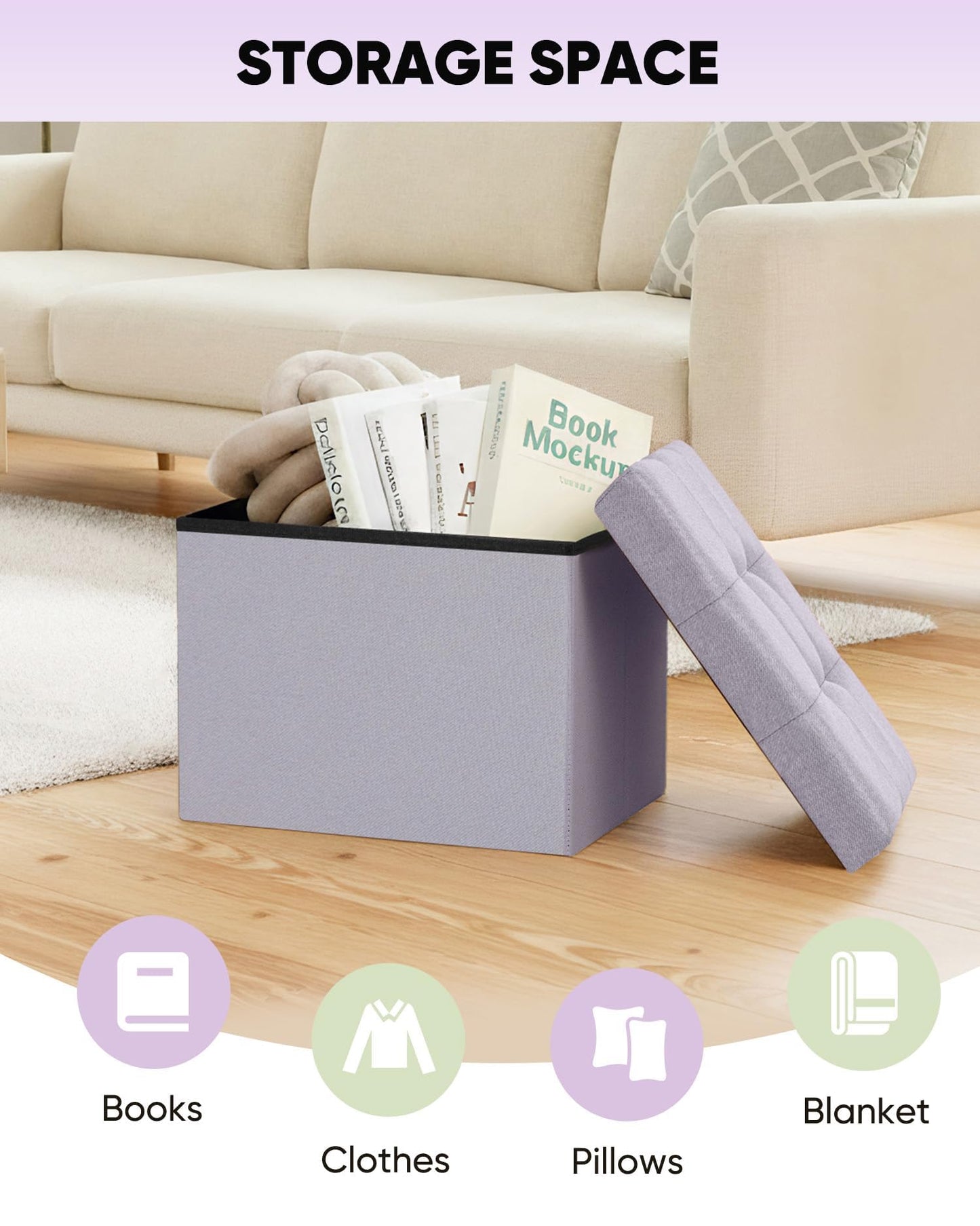 Bonlife Storage Ottoman, Folding Small Foot Rest,Toy Chest Storage Footrest Seat, Footstool for Living Room, Bedroom, Dorm
