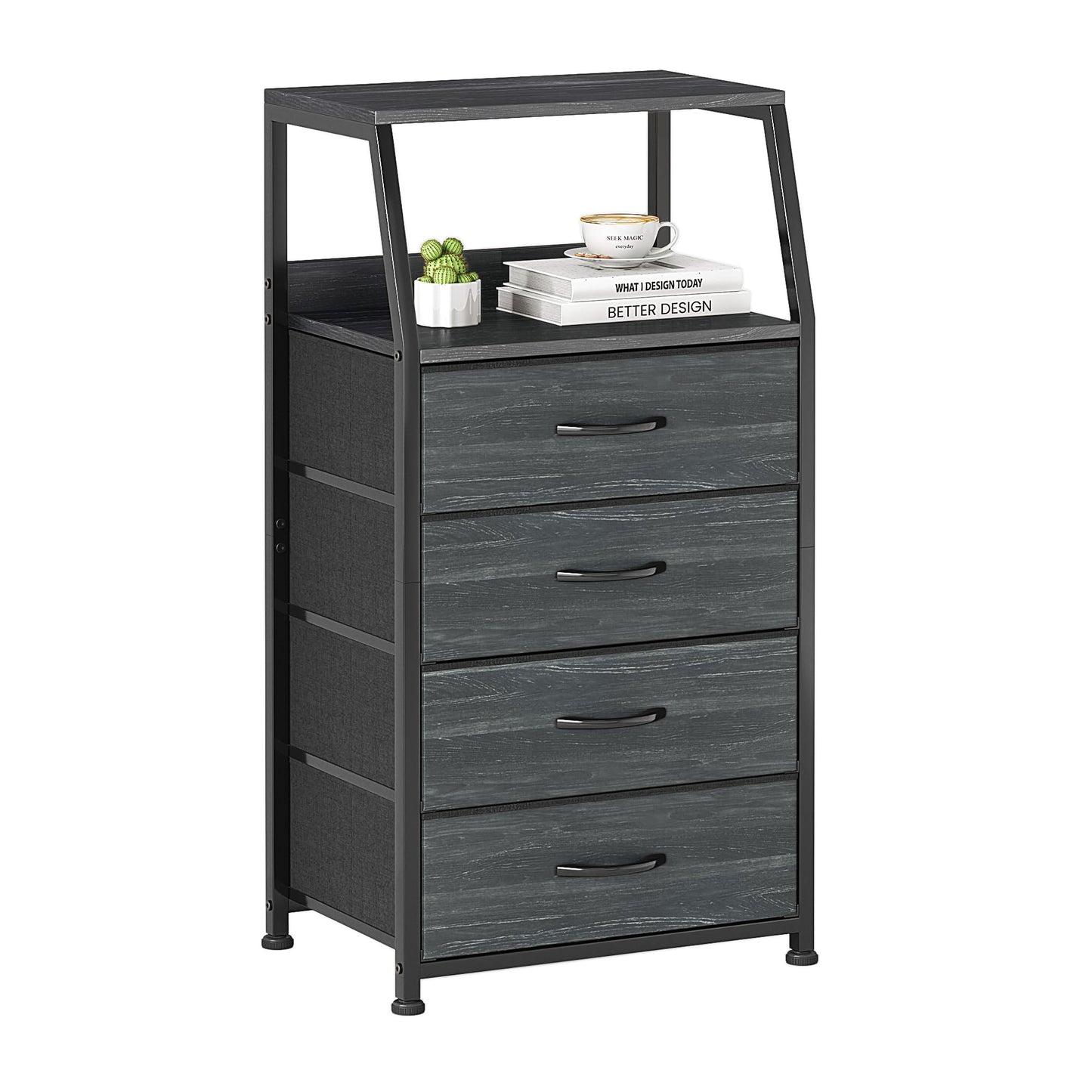 CAIYUN Chest of Drawers Bedroom with 4 Drawers, Small Fabric Dresser with Shelf, Fabric Dresser for Entryway Hallway Living Room