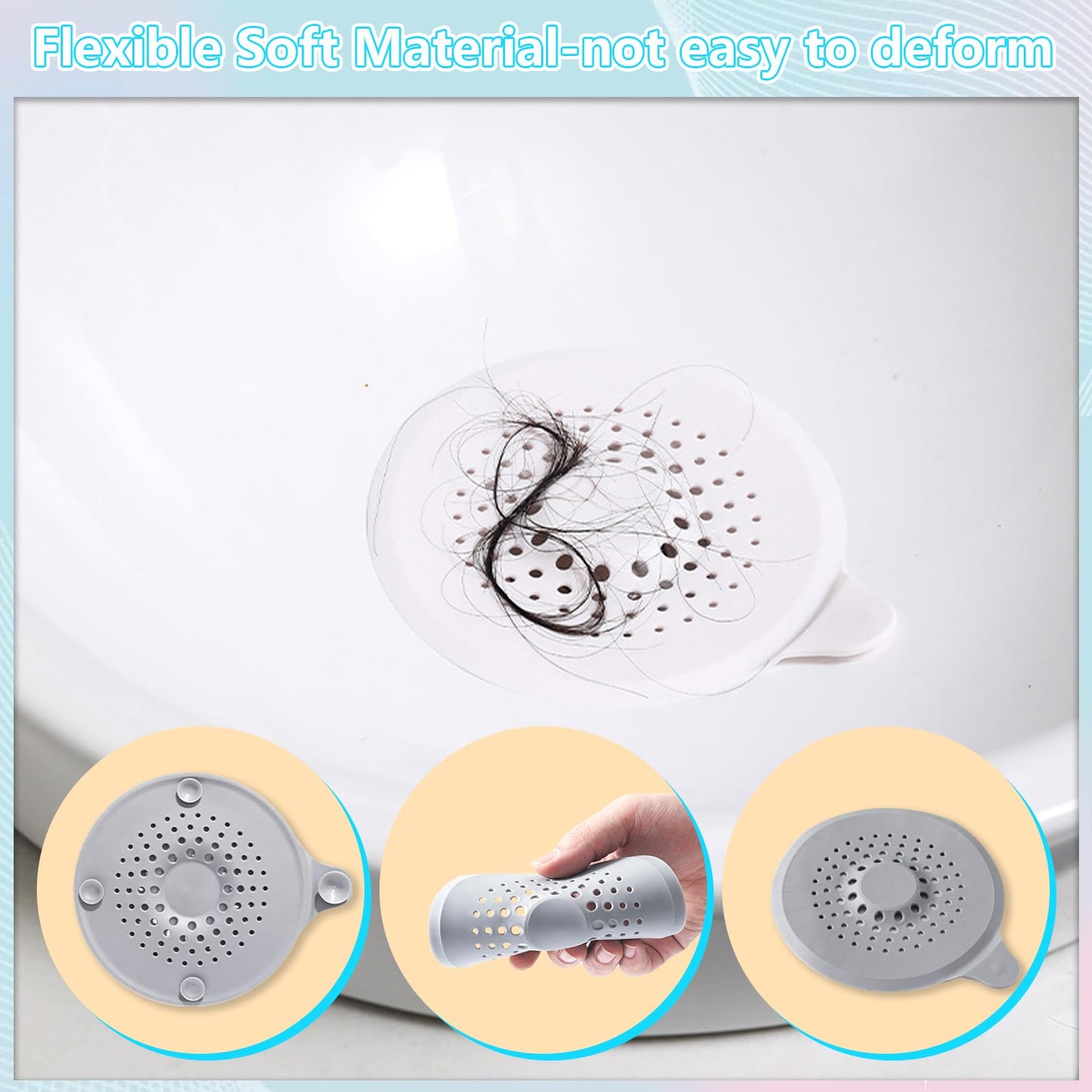 4 Pcs Silicone Drain Protector with Sucker, Shower Drain Covers Hair Catcher Kitchen Sink Food Catcher Bathroom Bath Tub Stopper Strainer Plug Trap