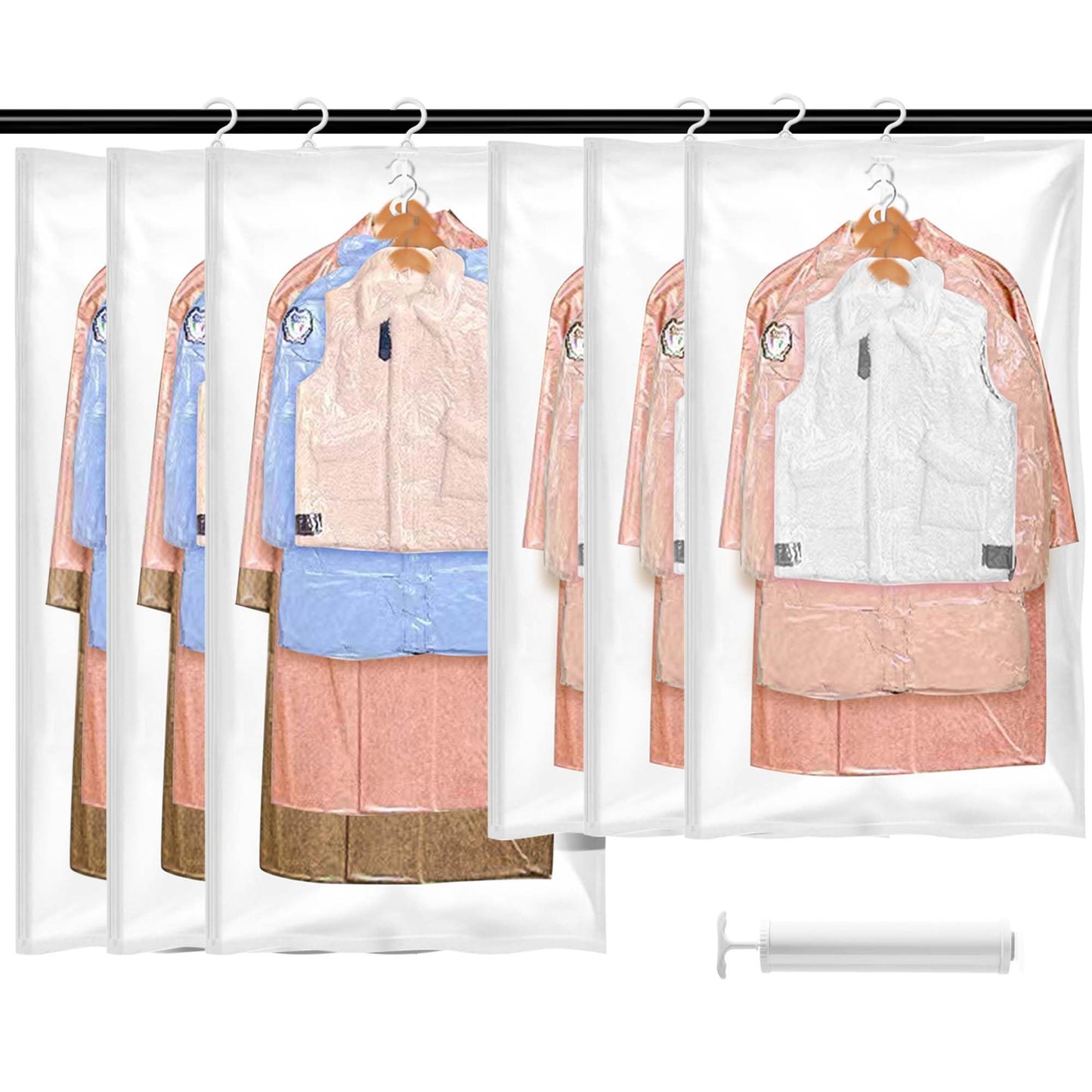 WeeGoo 6 Pack Hanging Vacuum Storage Bags with Pump, Wardrobe Space Saving