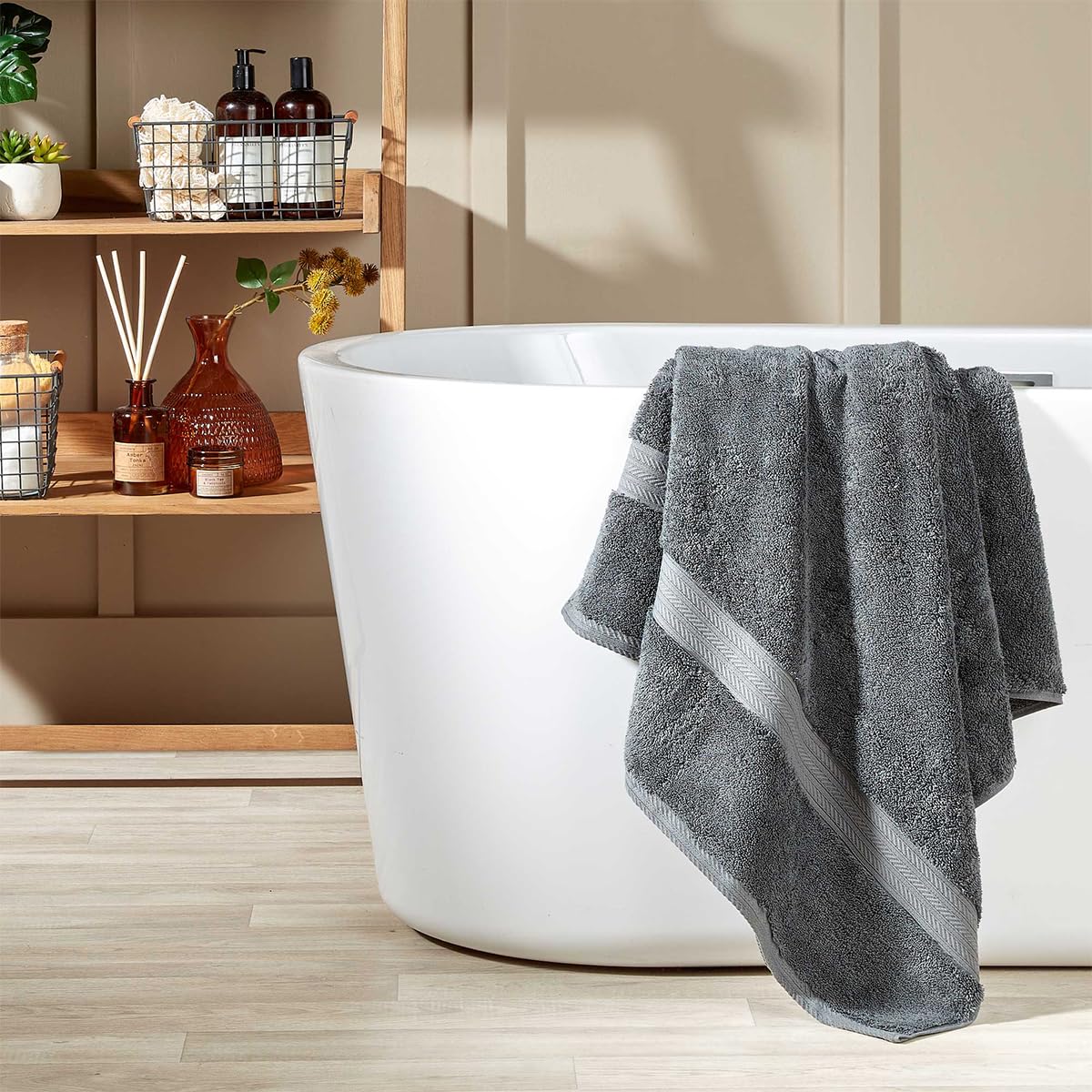 Christy Renaissance 2 Bath Towels Set | Ash Grey | 100% Egyptian Cotton Pile | Luxuriously Soft and Super Absorbent | 675 GSM