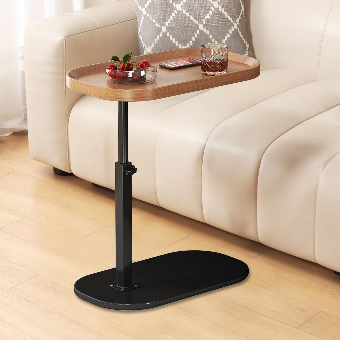 liameya C Shaped Side Table Adjustable Height, 360°Swivel Sofa Table that Slide Under, Modern Small Coffee Table for Couch/Bed/Bathtub