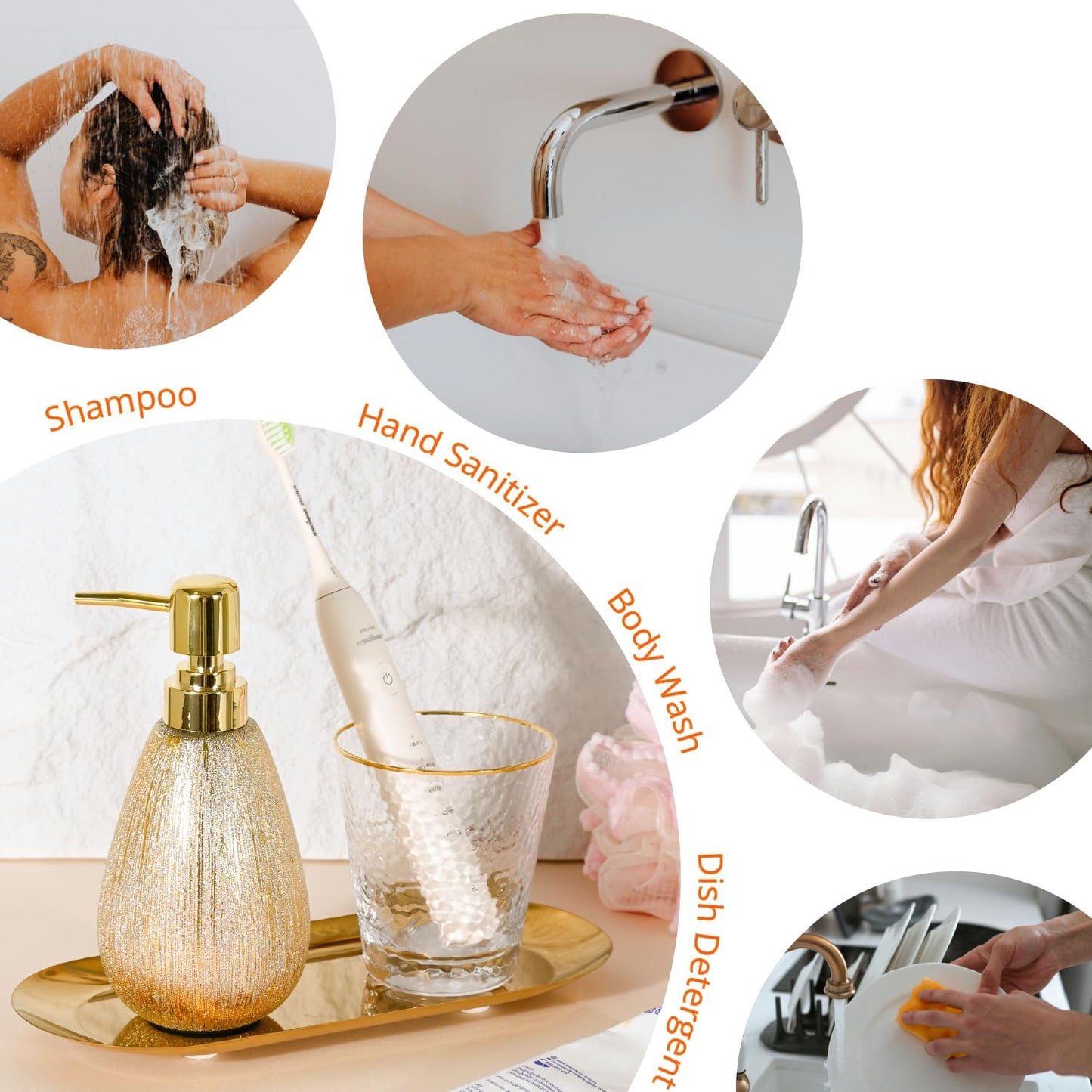 Brushed Gold Ceramic Soap Dispenser, 11 Oz Refillable Hand Soap and Sanitizer Pump, 3D Textured Design for Kitchen or Bathroom Décor, Brushed Gold