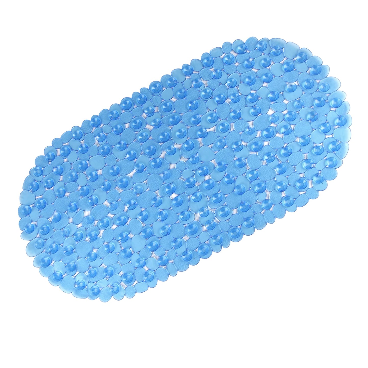 WELTRXE Bath Mat Non Slip Anti Mould for Inside Bath, Anti Slip Shower Mat, 69 x 36 cm Blue Oval Pebble PVC Bathtub Mat, Soft Comfortable Bath Mat