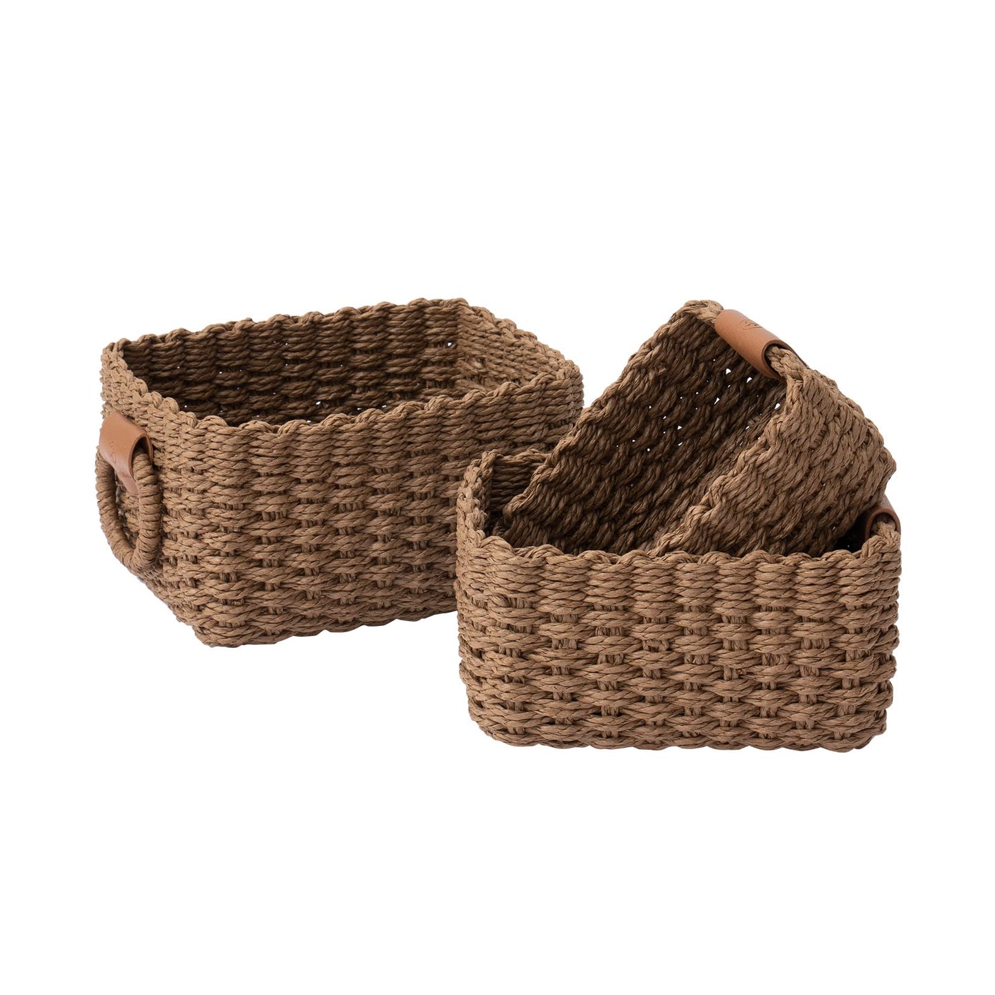 La Jolíe Muse Woven Storage Baskets, Recycled Paper Rope Bin Organizer Divider for Cupboards Drawer Closet Shelf Dresser, Set of 3 (Chocolate)