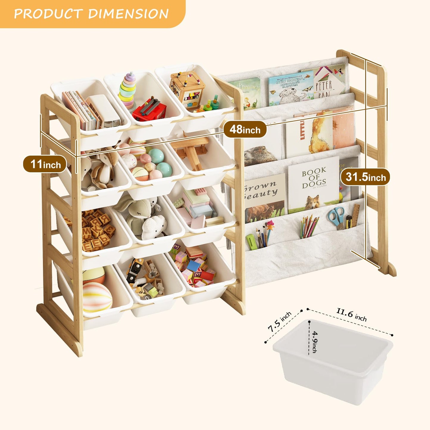 EXPERLAM Toy Storage Organizer with Bookshelf - 12 Storage Bins 4-Tier Multipurpose Shelf to Organize Toys and Books for Kids Room, Playroom