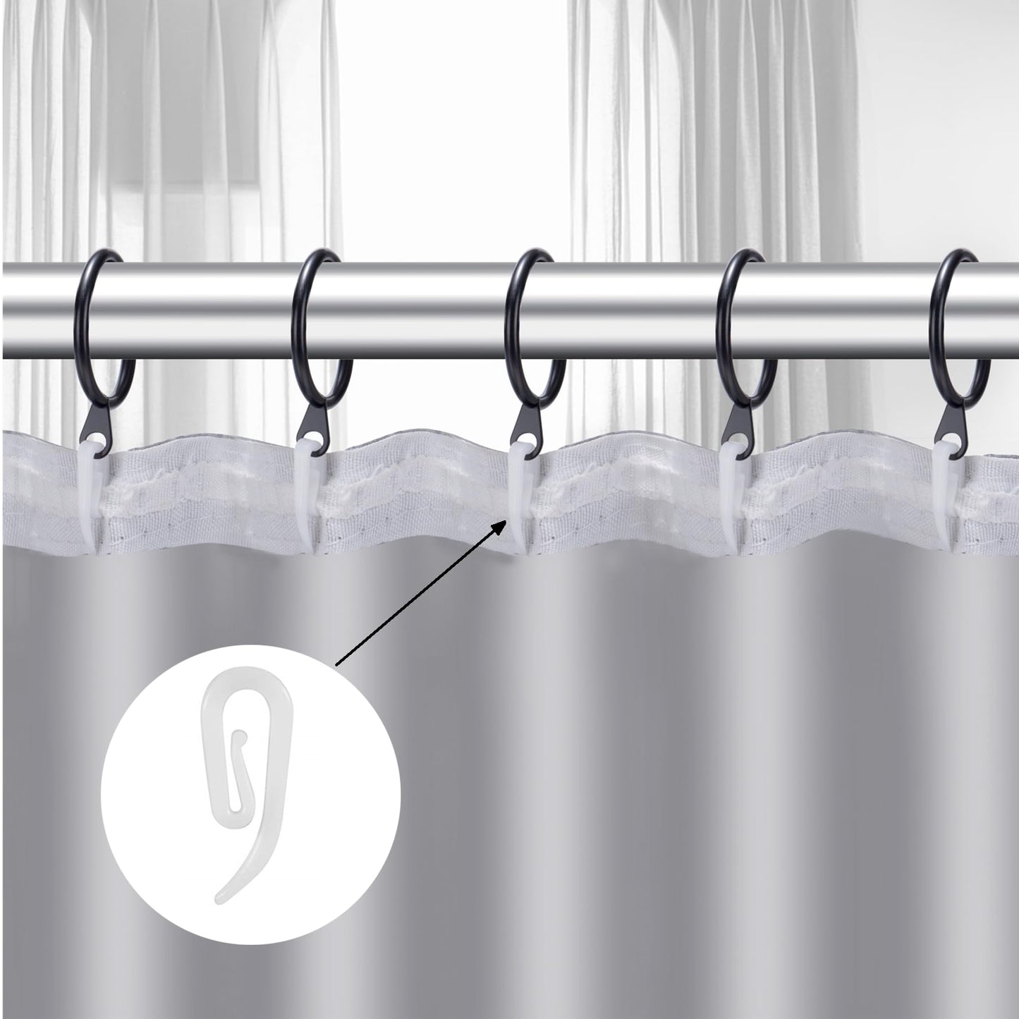 White Plastic Curtain Hooks for Door Window Curtain Header Tape Drapery Hooks 2.8x1.2cm (50PACK)