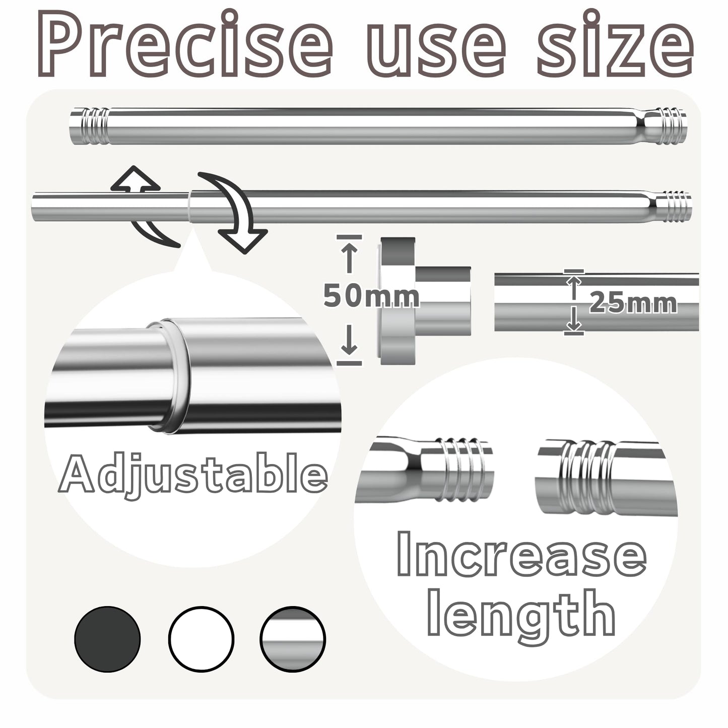 Telescopic Clothes Rail, Extendable Curtain Rod 72-145CM, φ25mm, No Drill Adjustable Spring Rod for Window Bathroom Bedroom, Silver
