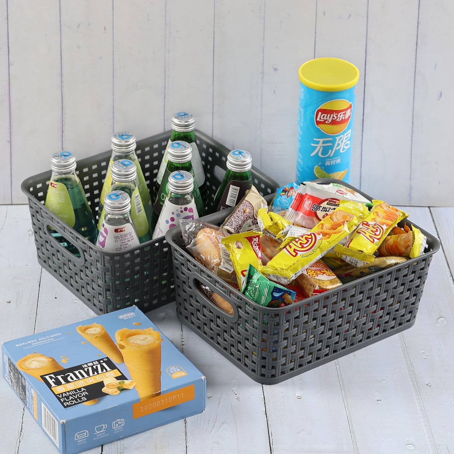 Farmoon 6 Packs Plastic Weave Storage Baskets, Small Handy Baskets, Grey