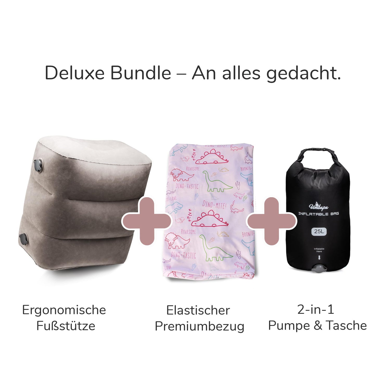 UMBAPA® Deluxe Bundle Inflatable Footrest for Kids - Inflatable Footrest + Liner + Pump | For Airplane, Car & Train Travel |