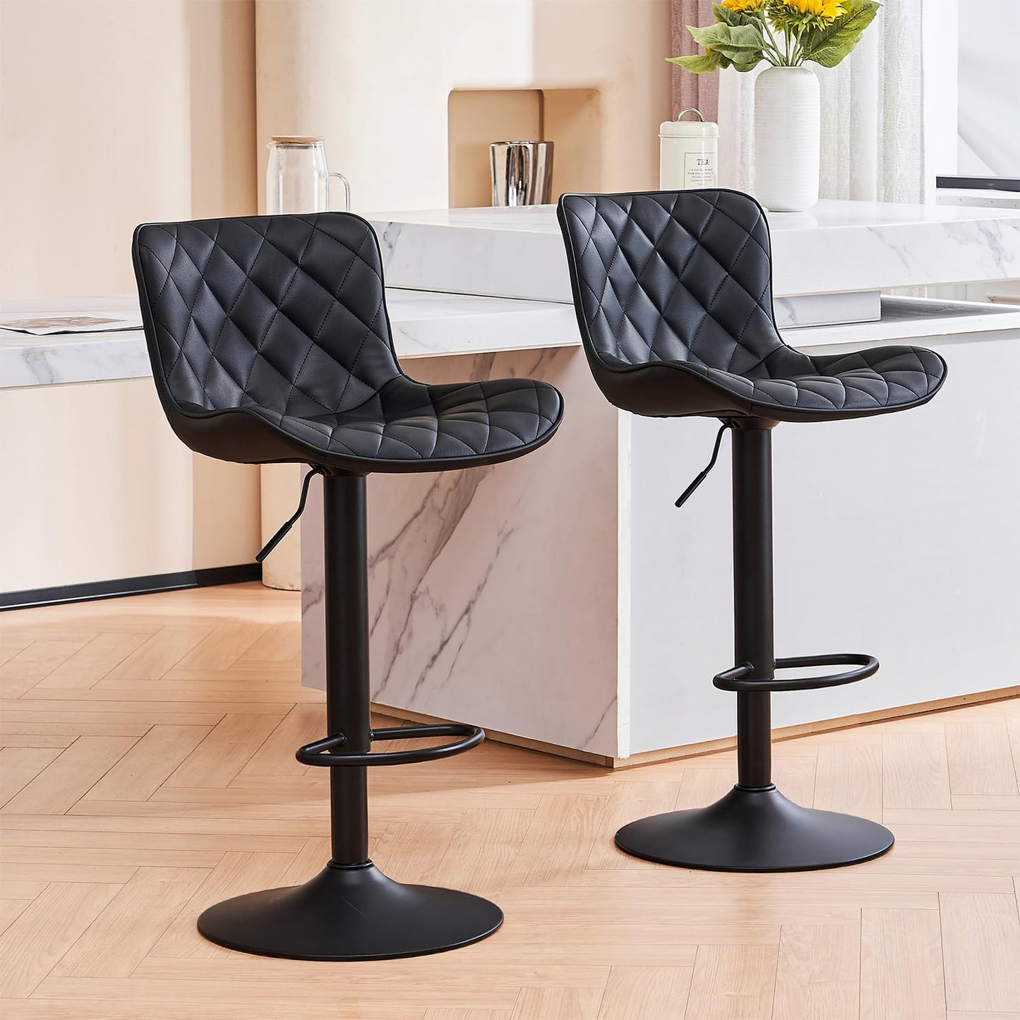 Kidol&Shellder Black Bar Stools Set of 2 Modern Kitchen Stools