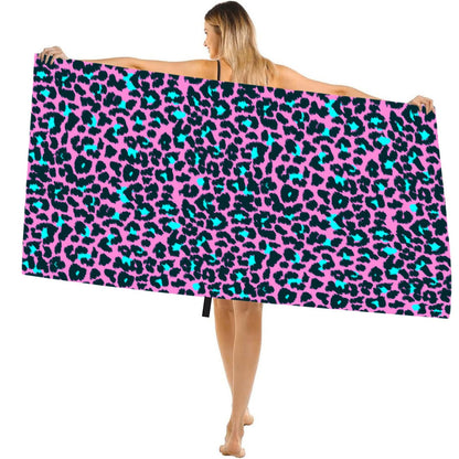 Large Microfibre Beach Towel for Adult,160x90cm Pink Leopard Print Sand Free Beach Towel,Lightweight Quick Dry Travel Swimming Towel with Bag,Compact