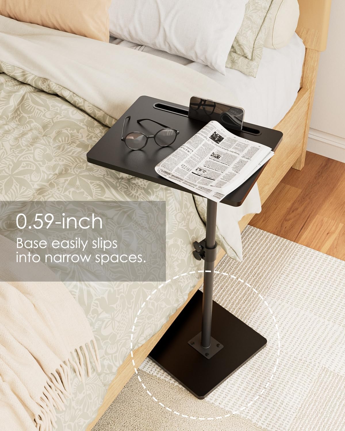 HEYZOEY C-Shaped Side Table Adjustable, 360° Swivel Sofa End Table, 40x30x45-83cm, Small Coffee Table, Bedside Table for Living Room, Bedroom (Black)