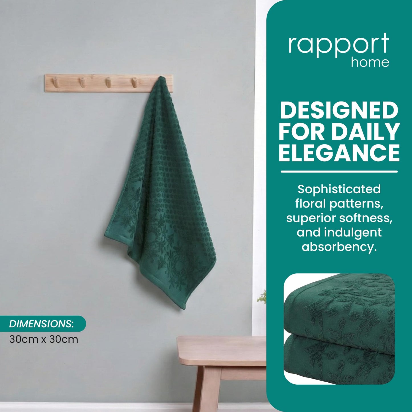 Rapport Home Versailles Jacquard Face Towels 2-Pack – Luxurious 100% Cotton 500gsm Soft Absorbent Face Cloths