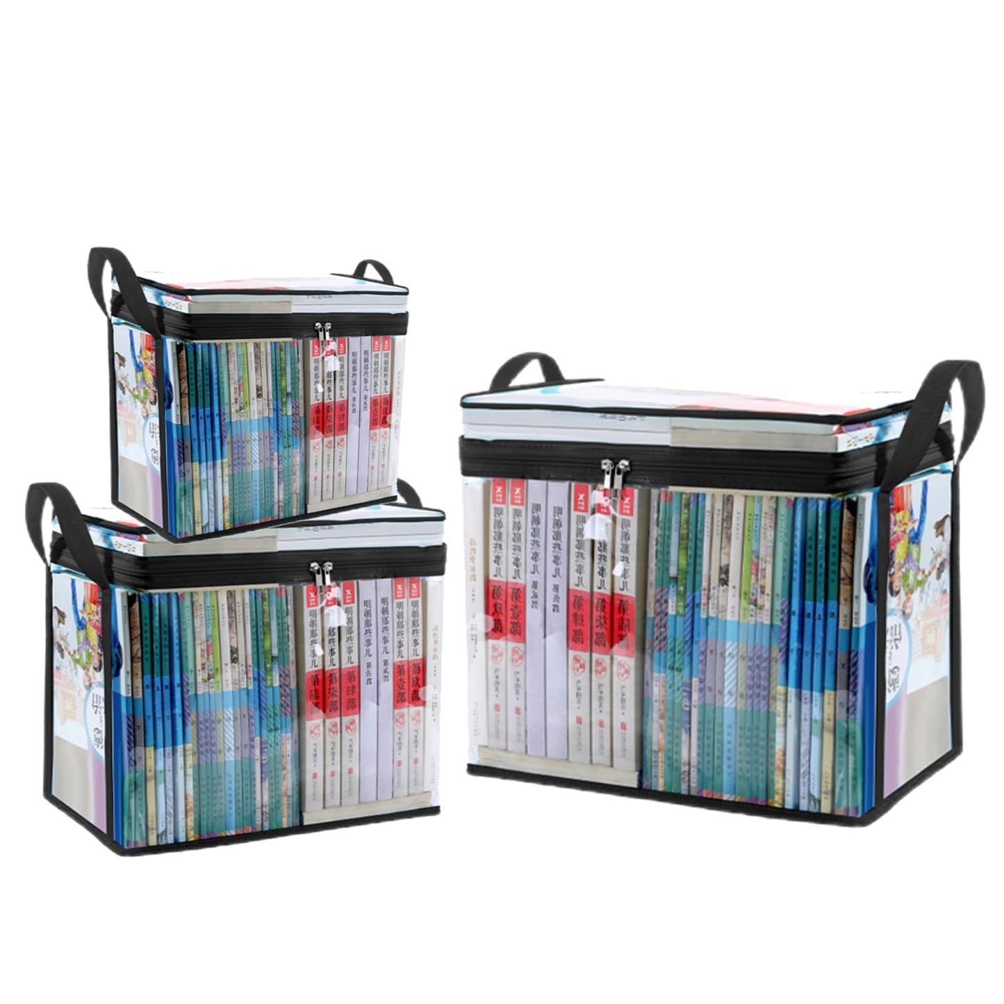 PolMinrs Storage Boxes 3-Pack, Foldable Plastic Boxes with Lids for Book Storage, Transparent Design for Quick Access to Items. Different Sizes of
