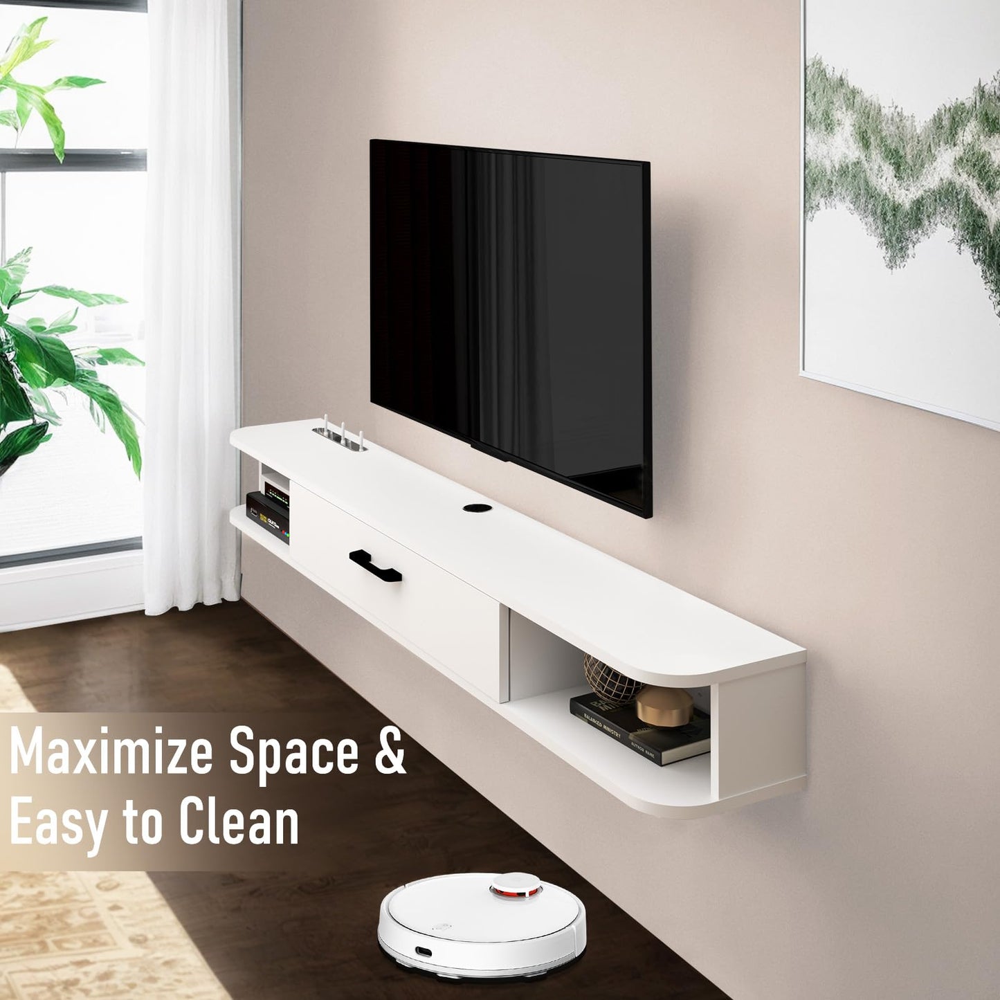 Pmnianhua Floating TV Unit, Wall Mounted TV Cabinet, Floating Shelves with Drawer