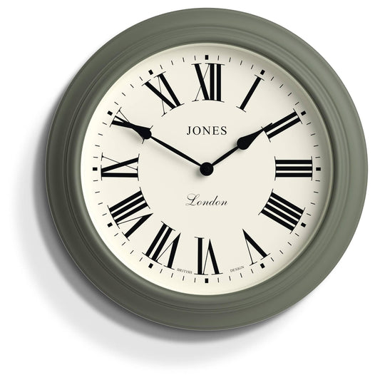 Jones Clocks Supper Club wall clock | Large classic round clock | 40cm | Asparagus green | Roman numerals |Traditional design ideal for kitchen or