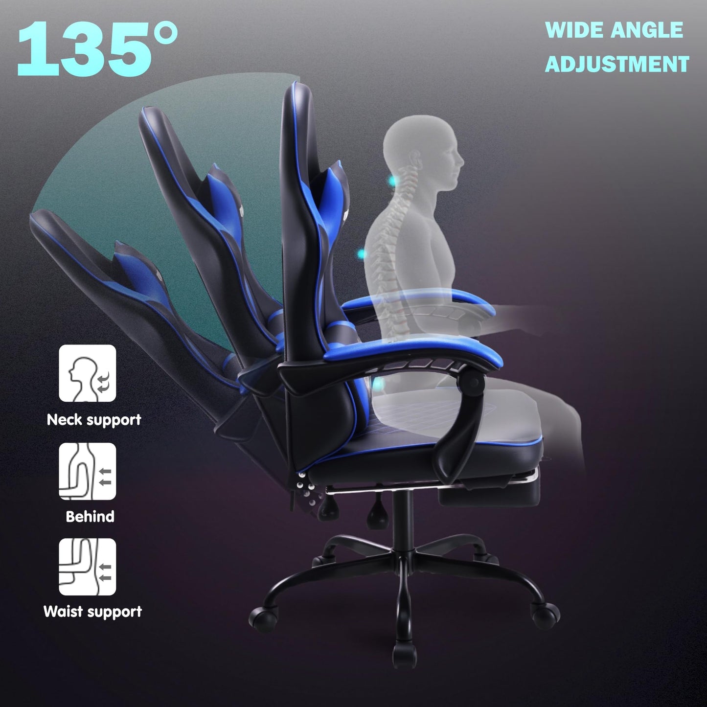 play haha Gaming Chair Ergonomic Gaming Chair with High-Density Foam & Breathable PU Leather 135-Degree Recline
