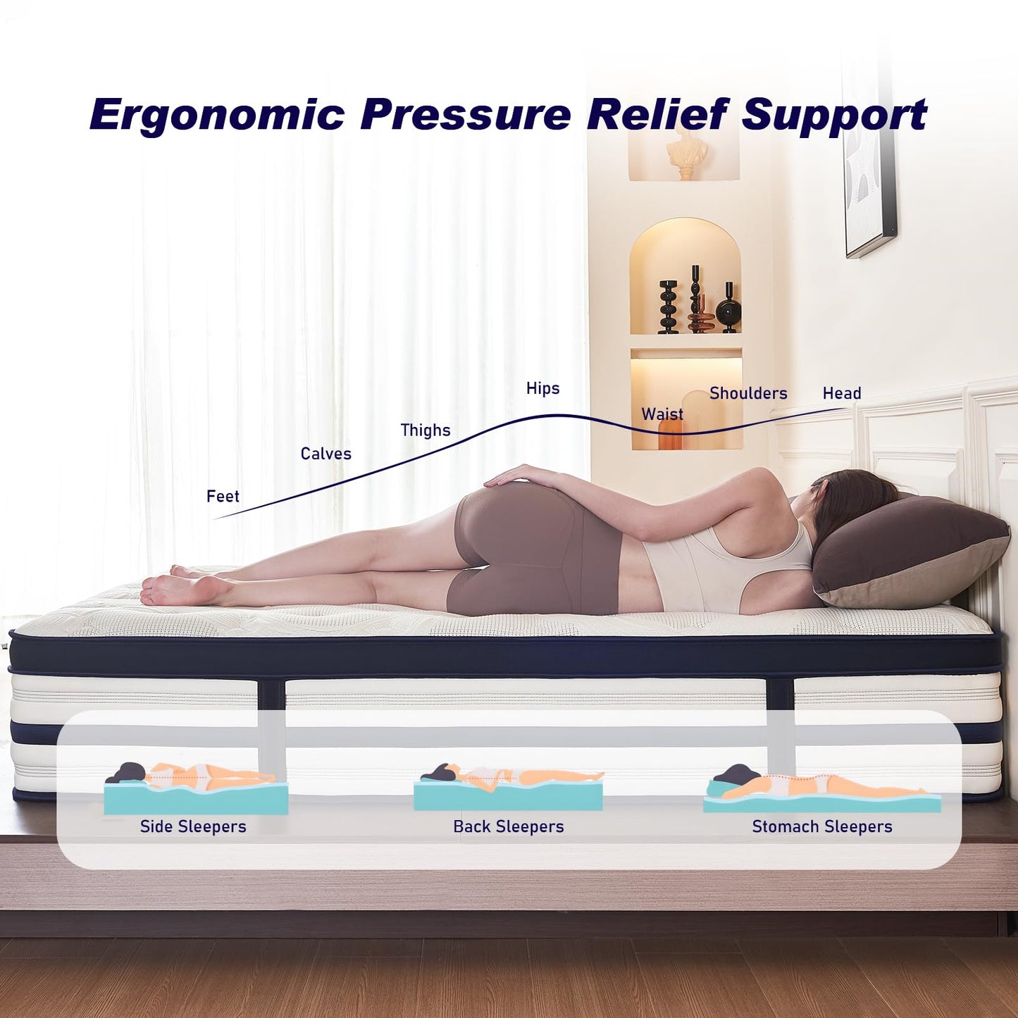 HomeMay 5FT, Double Mattress,150x200x28cm Hybrid Pocket Sprung, Medium Firm