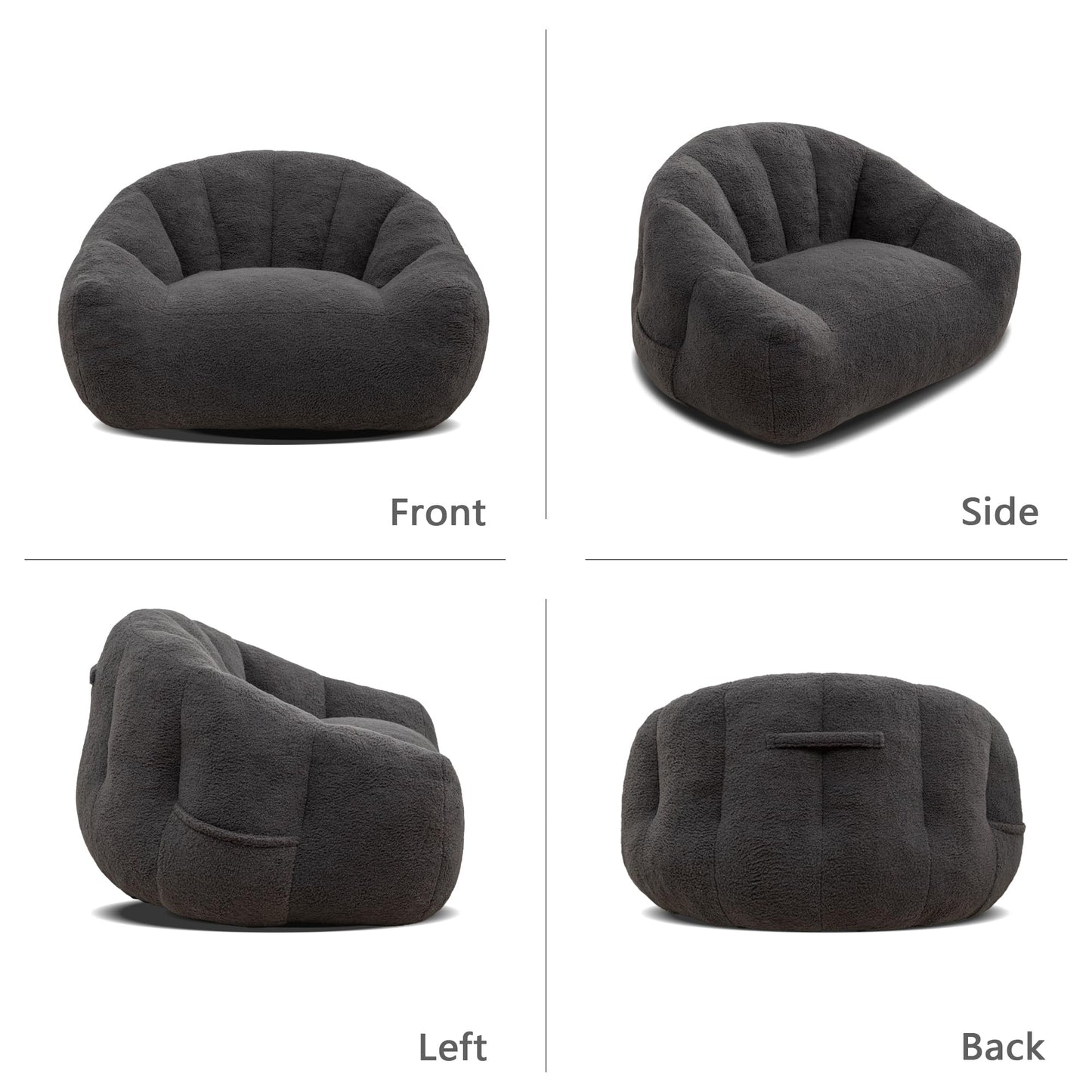 MINCETA Bean Bag Chairs for Adults, Cozy Teddy Bean Bag Chair with Armrest, Oversized Dark Gray Beanbag Chair for Living Room, Bedroom