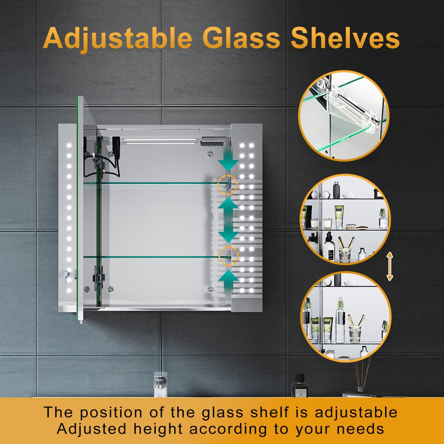 ELEGANT Bathroom Mirror Cabinet with LED Lights & Shaver Socket, 650x600mm