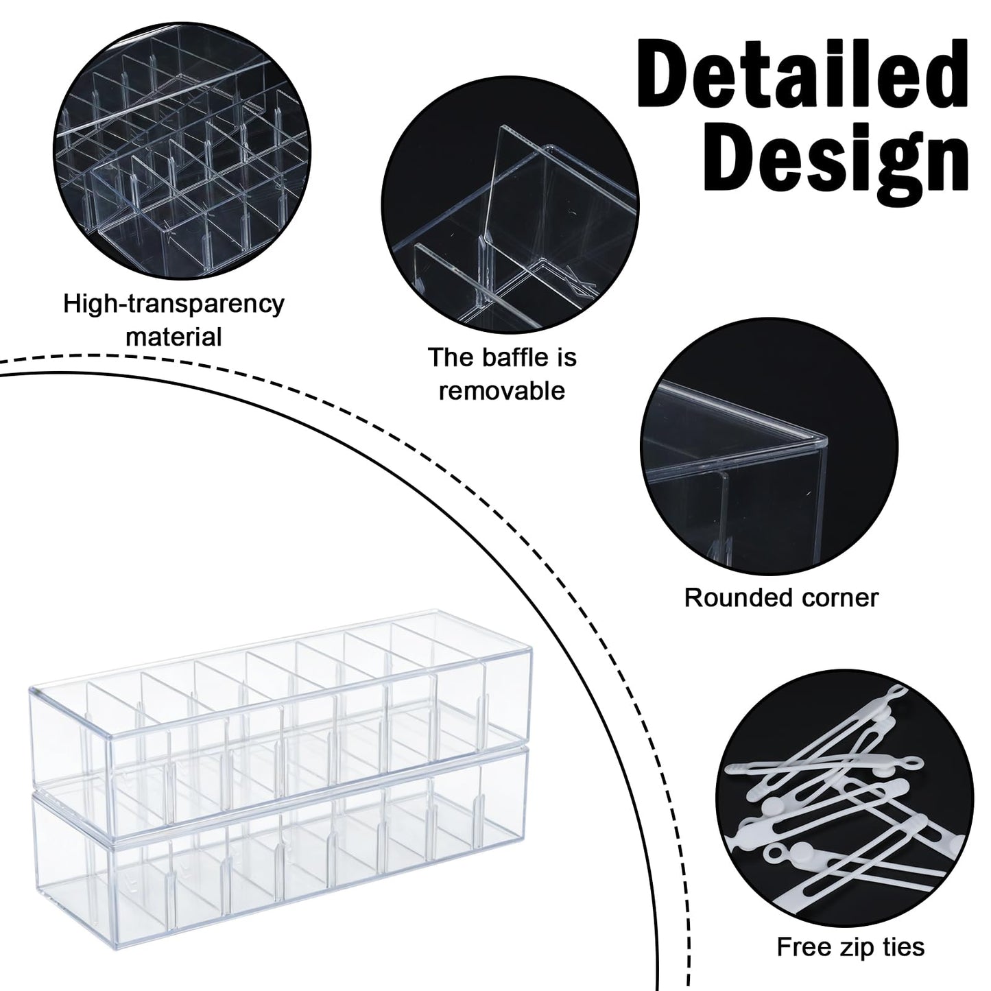 Punorric 2 PCS Cable Tidy Box Cable Storage with 8 Ties, Clear Wire Organiser Box