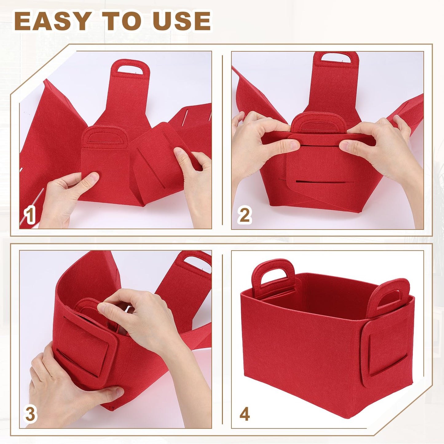 sourcing map Felt Storage Bin, 18 x 13 x 11cm Foldable Organizer Basket with Handles