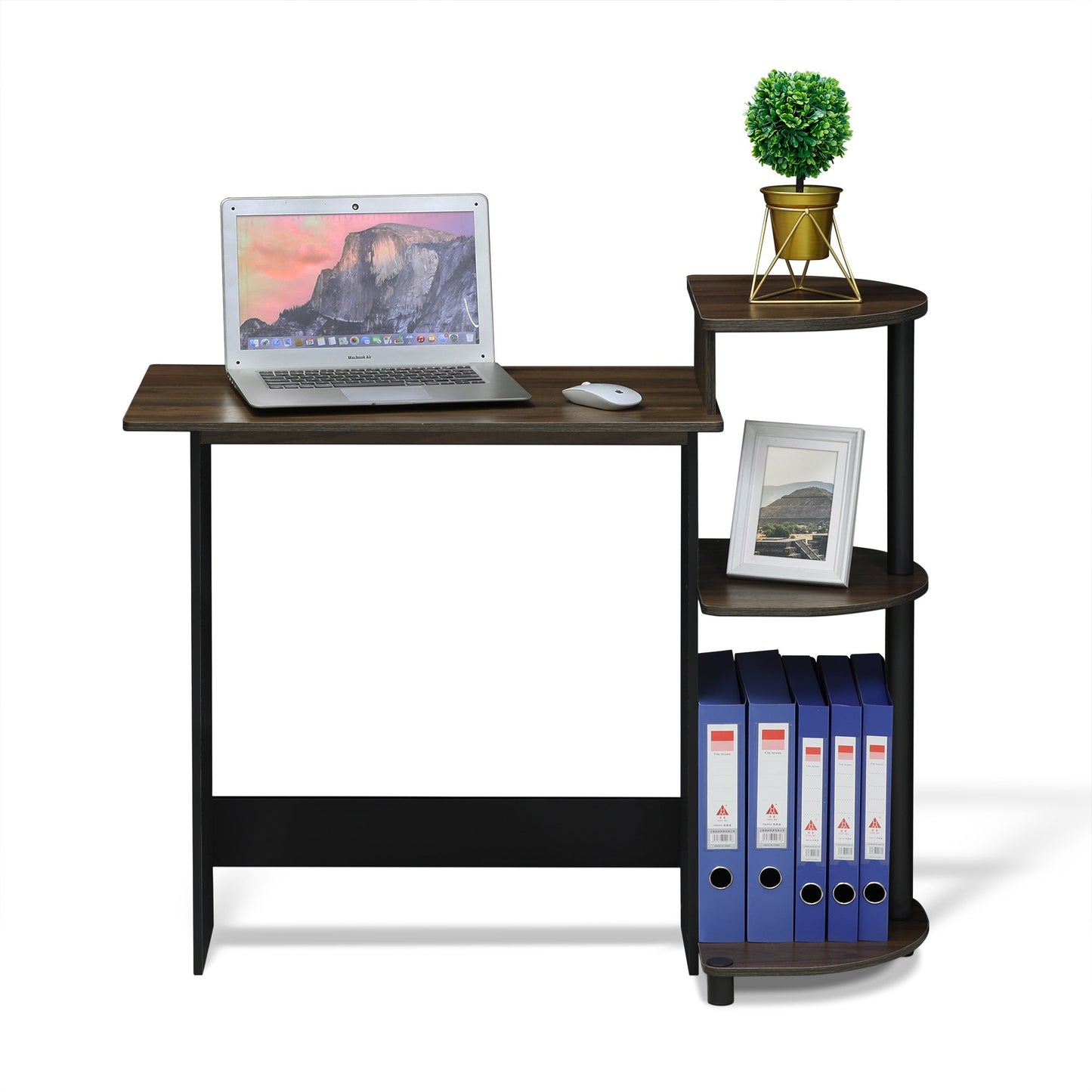 Furinno COMPACT 73.7 cm Rustic Brown Computer Desk, Gaming Desk with Shelves, Office Desk with Book Shelf, for Home Office, Study Room, Dorm, Bedroom