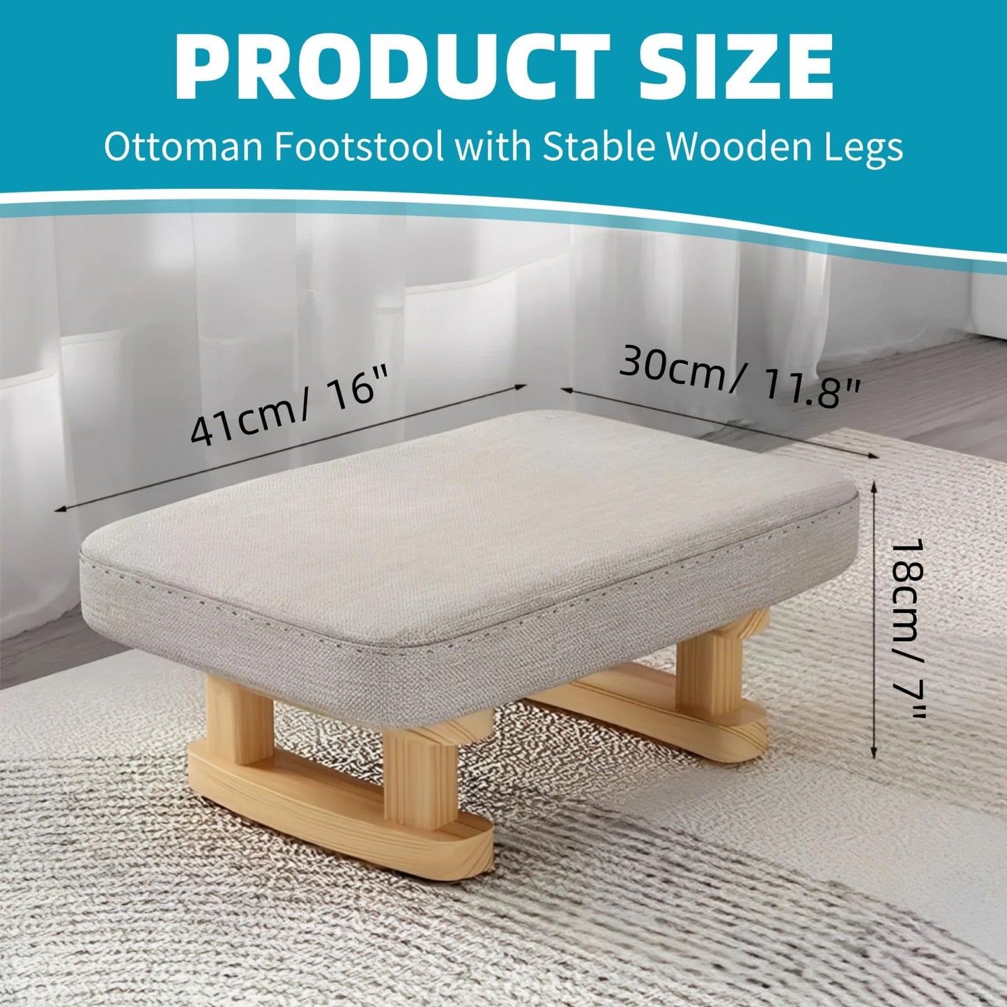 Small Footstool Ottoman, Removable Cover Fabric Foot Stool Rest with Wooden Legs and Non-Slip Soft Padding, Modern Footstools Step for Couch, Desk