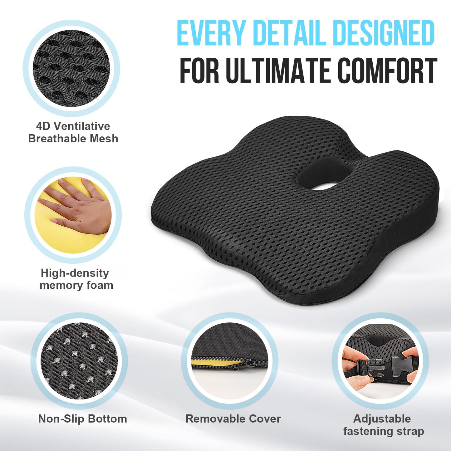 Arbanith Car Seat Cushion for Driving – Ergonomic Wedge Memory Foam Booster