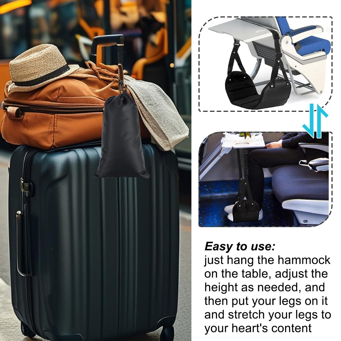 Airplane Foot Rest – Portable Adjustable Foot Hammock for Travel, Comfortable Foot Support for Flights and Road Trips