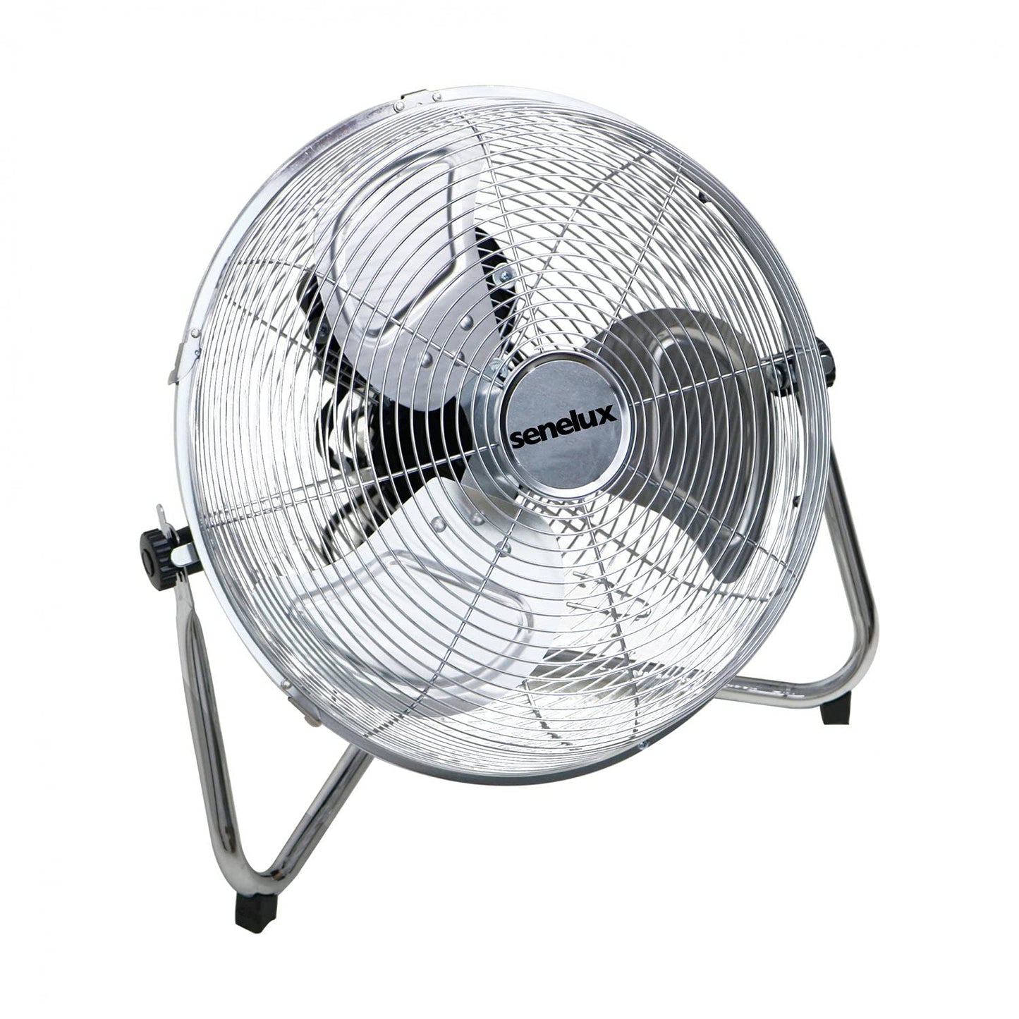 Senelux Floor Fan - Chrome Gym Fan - Electric Portable Cooling Fan for Home/Gym/Office Use - 3 Speed Settings with Tilting Feature - High Velocity
