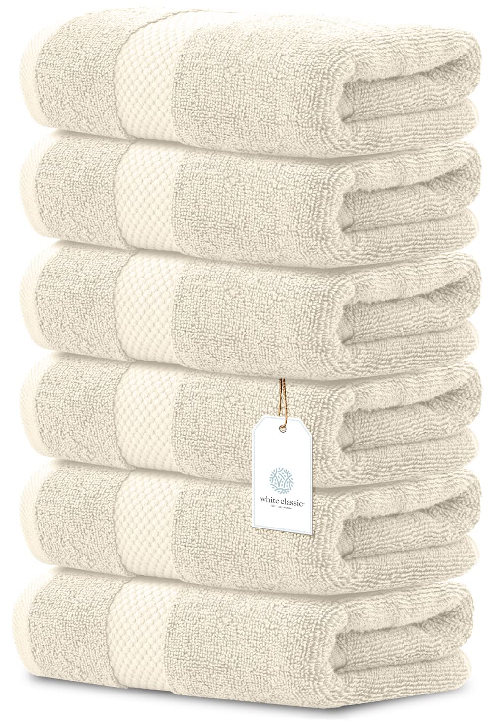 White Classic - Luxury Towel Set for Bathroom, Hotel, Spa, Kitchen, Egyptian Cotton, 16 x 30 Inches, 6 Piece Set Ivory