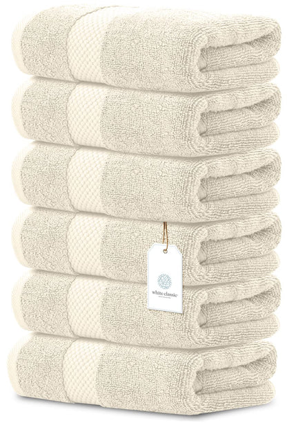 White Classic - Luxury Towel Set for Bathroom, Hotel, Spa, Kitchen, Egyptian Cotton, 16 x 30 Inches, 6 Piece Set Ivory