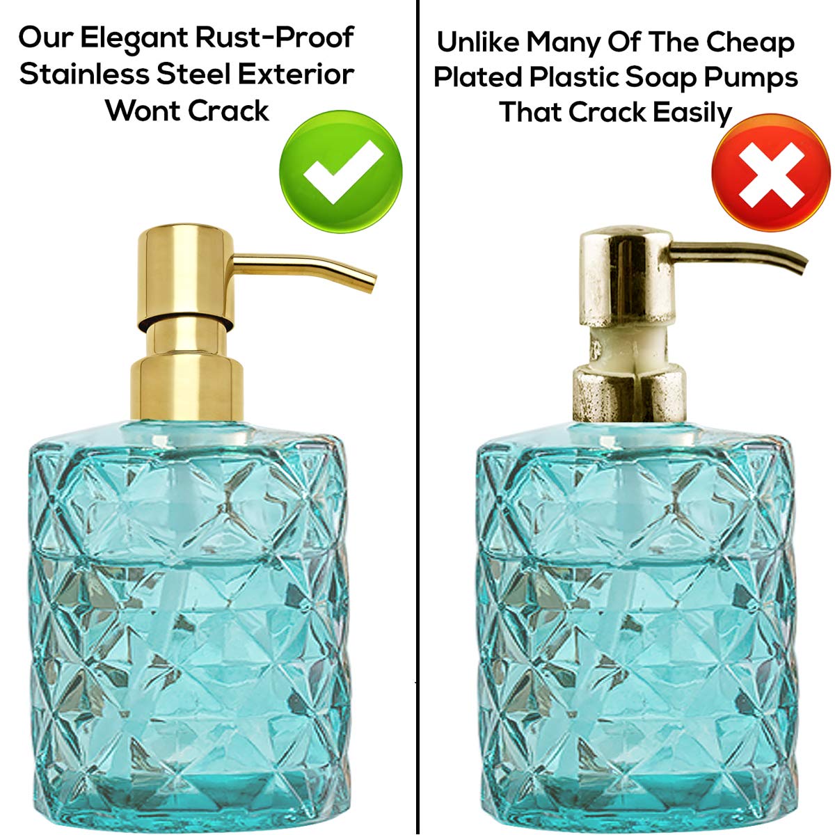 Gold Soap Dispenser Pump Replacement - 304 Stainless Steel Hand Liquid Soap and Lotion Dispenser Pumps Replacement for Regular Mouth Bottles