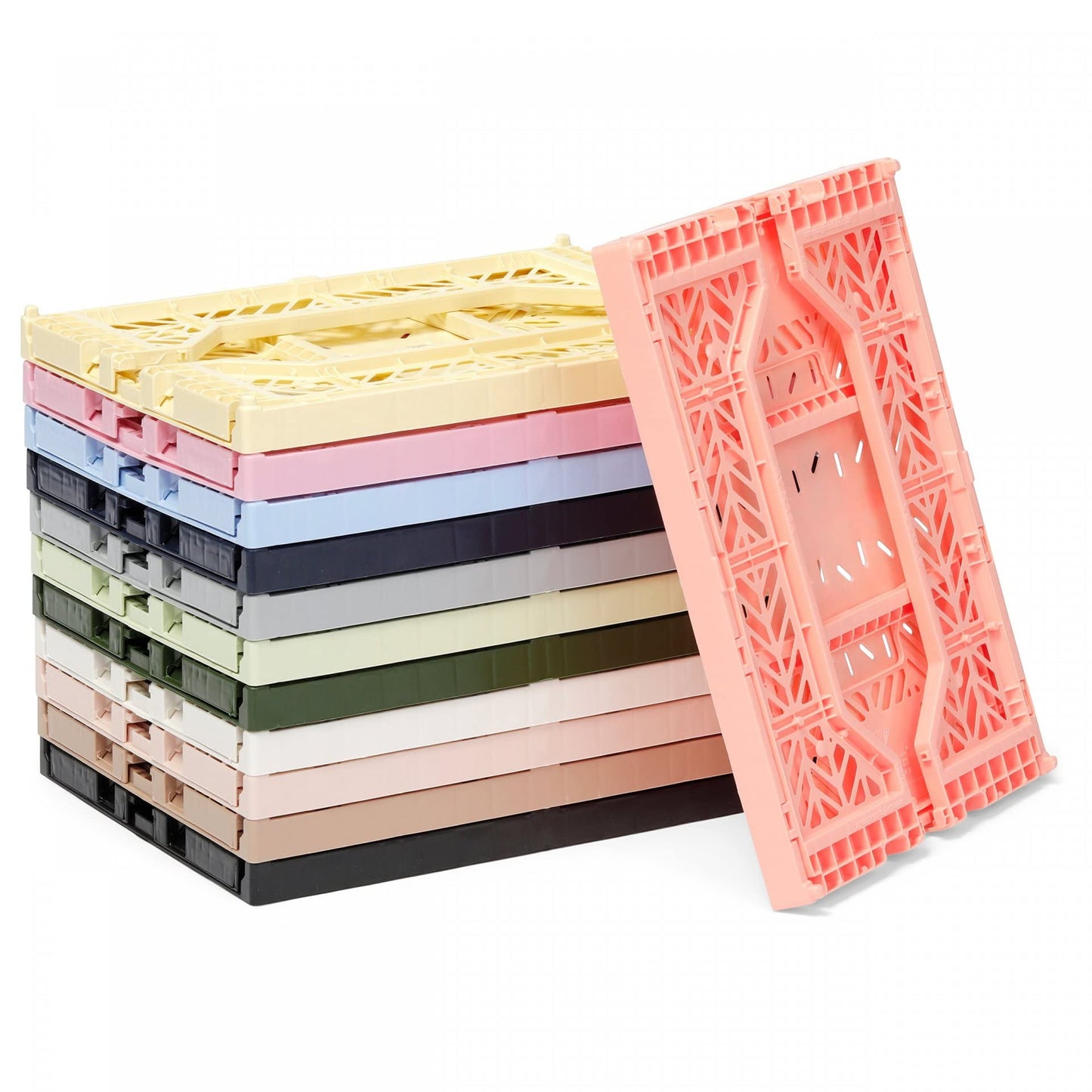 AYKASA Ay-Kasa Folding Crate, Sturdy Folding Box, Plastic, Stackable, Baby Pink, Midi (40 x 30 x 14 cm)