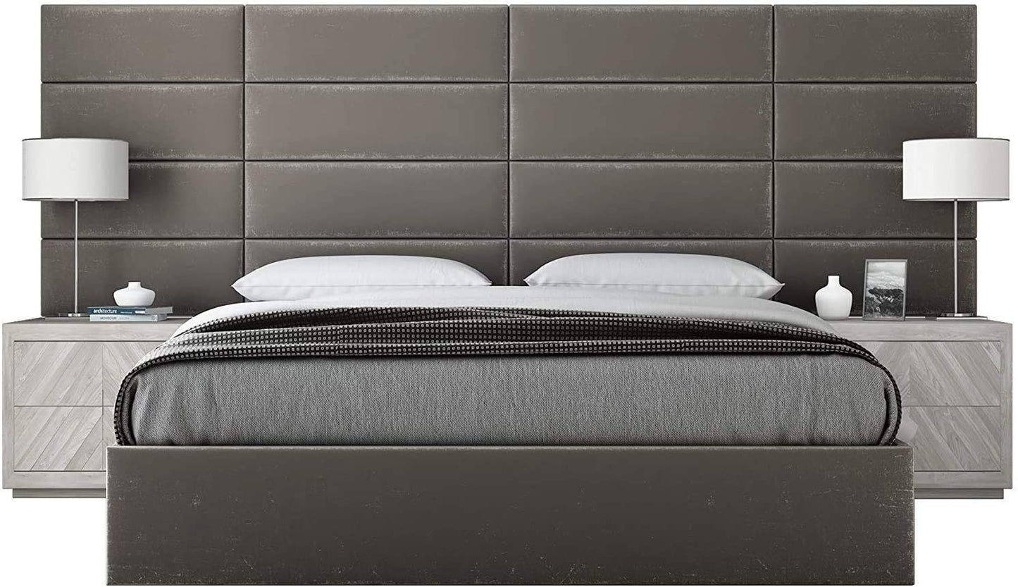 VANT Upholstered Accent Wall Panels - Packs of 4 - Easy to Install - Twin-King Size Headboard (76cm Wide, Plush Velvet Gothic Gray)
