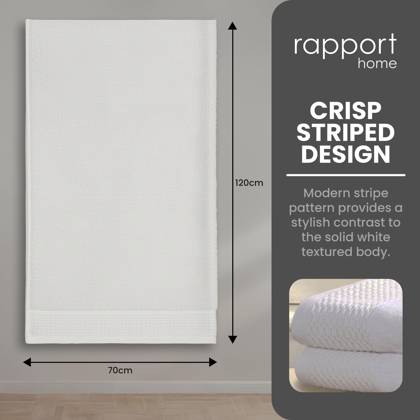 Rapport Home Eden Weave Bath Towels 2-Pack | White, 70x120cm | 100% Cotton 500gsm | Oeko-Tex Made in Green & BCI Certified